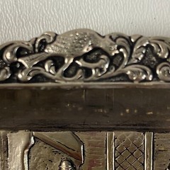 Antique Collectible Metal Cigarette Ashtray Men Sitting Around A Table Rare