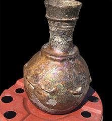 Authentic Ancient Roman Iridescent Ribbed Glass Vessel – Purple Iridescence