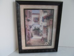 European Street Scene Picture Frame 11″x9″ Cafe’ Brick Floral Buildings Vtg F