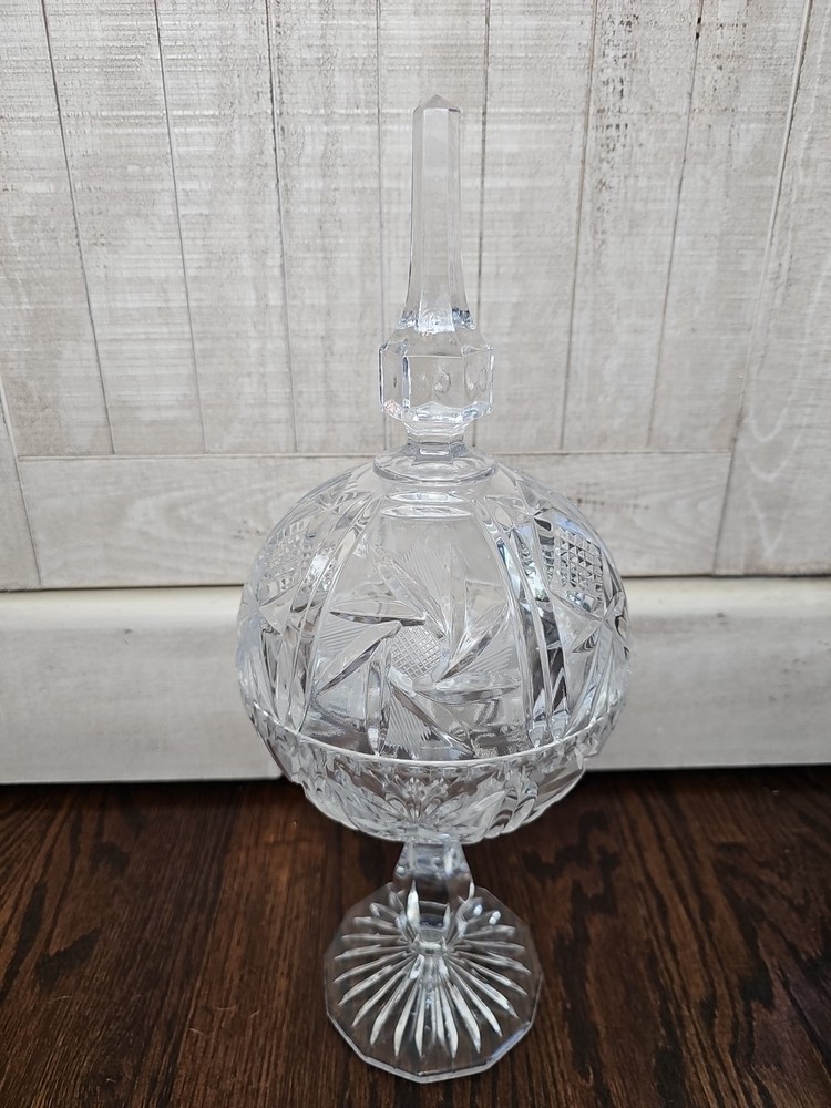 Vintage 15″ Heavy Cut Crystak Glass Apothecary Jar/Candy Dish. Excellent Cond.