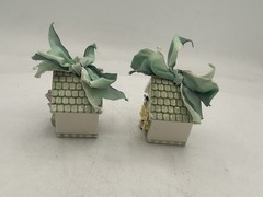 Set of 2 Collectible 2000 Mud Pie Daisy Mini Birdhouses w/Flowers & Bees