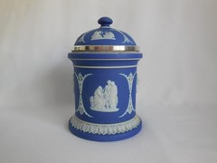Antique Wedgwood (only) Blue Dip Jasperware & Silver Plate 6″ Tall Tobacco Jar