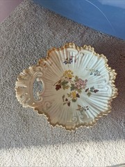 Royal Rudolstadt Porcelain #3714 Amphora Floral & Gilt Scalloped Dish 1904-24