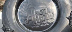 Art Metal Plate SPIND KIRKE Norway Hand Hammered MCM Unique Old Estate Find GI