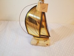 Demott 1975 Vintage Brass Sailboat Nautical Boat on Marble Base Artist Signed
