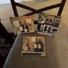 3 VTG Wine Bottle & Hotel De Paris Picture 8” X 9”on Burlap Neutral Colors