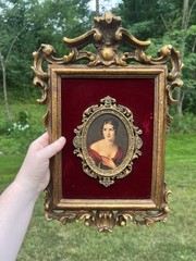 VTG Hollywood Regency Rococo Gold Gilt Ornate Framed Velvet Cameo Lady Wall Art