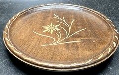 VTG L.Luyten Interlaken Switzerland Carved Etched Flower Wood Plate Dish 6.5”