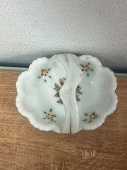 Small Hand Painted Gold Trim Porcelain Basket Flowers Occupied Japan
