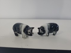 2 Small Mini Vintage Ceramic Pigs Miniature Black White 1-2” Unbranded