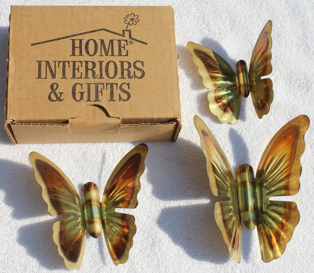 New Old Stock 3 Brass Butterflies in 3 Sizes Home Interiors #1173 Wall Decor