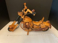 VTG Large Wooden Motorcycle Handmade Collectible Sculpture Cycle 18” Chopper