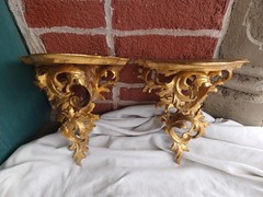 ANTIQUE VINTAGE ITALY FLORENTINE ROCOCO CARVED WOOD GOLD GILT WALL SHELF SET