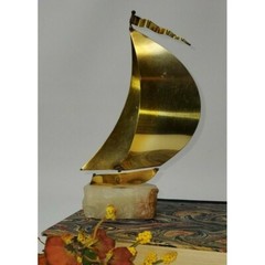 VTG John Demott Signed Mid Century Brass Sailboat Sculpture Onyx Quartz Base 8″
