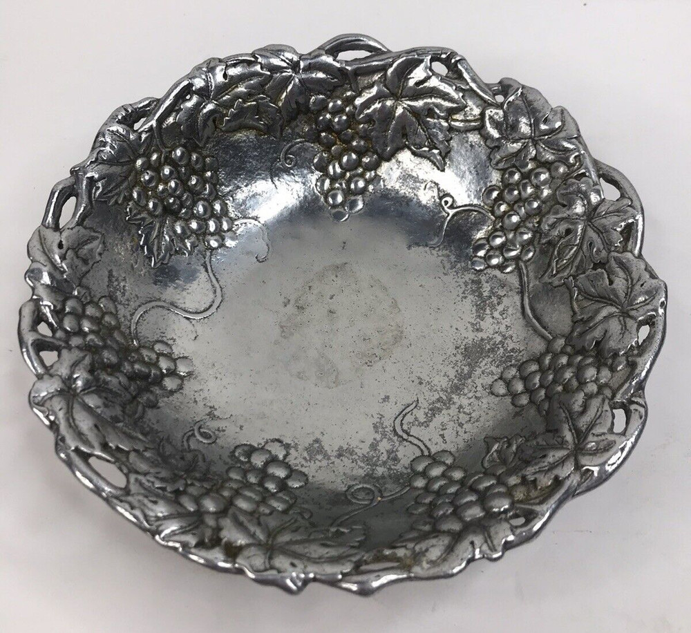 Arthur Court Bowl Aluminum Vtg Grapevine Serving Dish Small 8″ 1994 1990s Taiwan