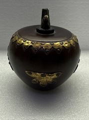 Rare Antique(?) Wood-Like Apple Decor w/Metal Brass Tone Accents