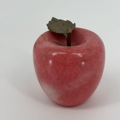 Vintage Alabaster Marble Fruit Red Apple with Brass Stem & Leaf
