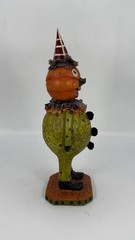 Vintage Folk Art Halloween Bobble Head Pumpkin Face Holding Mask Figurine Radko?