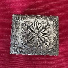 VTG Ornate Silver Plated Jewelry Box Red Velvet Lined Trinket Box Art Nouveau