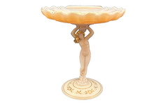 Cambridge Crown Tuscan Pink Peach Milk Glass Venus Stem Shell Boudoir Dish