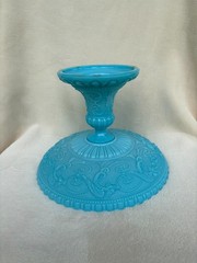 Opaline Blue Milk Glass Portieux Vallerysthal PV Griffin Phoenix Dragon Compote