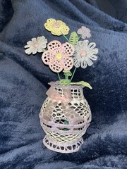 Handmade Starched Flowers In Vase, French Country, Cottage