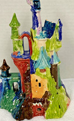 Handmade Clay Pottery Rainbow Blended Colors Aquarium Fishbowl Castle 11 1/8″