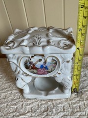 Vintage White Footed Victorian Style Footed Cigarette Holder Trinket Box Japan