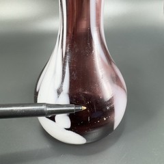 1980s Art Glass Vase Purple With White Spots Wavy Ruffled Top Edges Glass Vase