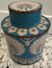 Fabienne Jouvin Paris Cloisonné Enamel Copper Tea Canister Lidded Jar 7” Signed