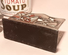 HEARTS & VINE vtg silver chrome desk letter holder stamp rack stand art nouveau