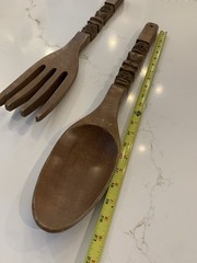 Vintage 22” Carved Wooden BIG Fork And Spoon Set Wall Decor Folk Art 1990’s
