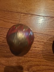 (2) Vintage Decorative Balls Brown Wood Sphere Embossing Brass Metal Inlay