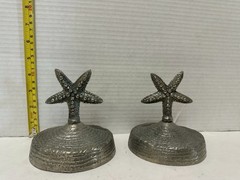 2 Set Vintage Cast Aluminum Paperweight Accent Jar Candle Topper Starfish T215