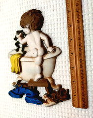 Vintage 1970 Boy with Frog Bathtub Bath Time Sexton Cast Metal Wall Decor USA