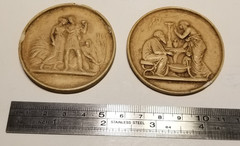 2 Vintage Italian Plaster Grand Tour Cameo Intaglios Bertel Autumn Winter Set
