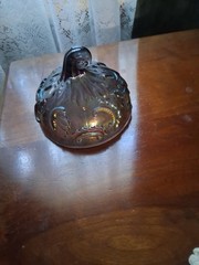 Imperial Glass Louis 14th Lidded Footed Jar Carnival Glass 6.75″ Tall 4.75″ Diam