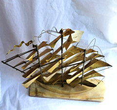 VINTAGE LARGE DEMOTT SHIP SCULPTURE HANDMADE MODERNIST SAIL SHIP SIGNED ORIGNAL