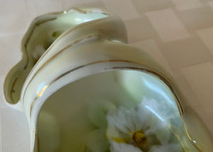 Antique EDWARDIAN R.S. Germany Handled Pastel Green Bon Bon Dish WHITE CLEMATIS