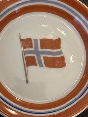 Vintage Porsgrund Norway Porcelain Trinket Dish Norwegian Flag Anchor Mark MCM