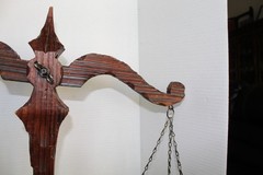Hand-Carved Wooden Scales of Justice Balance Scale | Rustic Folk Art Decor