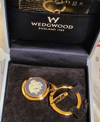 WEDGWOOD BLUE JASPER WARE NAUTICAL BLUE SHIP KEY RING NIB