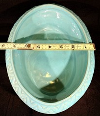 Turquoise Ceramic compote bowl w/relief decoration and handles. Made In Italy
