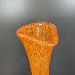 2004 Hand Blown Art Glass Vase Vessel Orange Red Spots Artist Signed Vase VTG