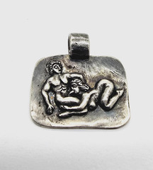 Ancient Roman Erotic Silver Pendant Classical Reclining Scene Relief Artifact