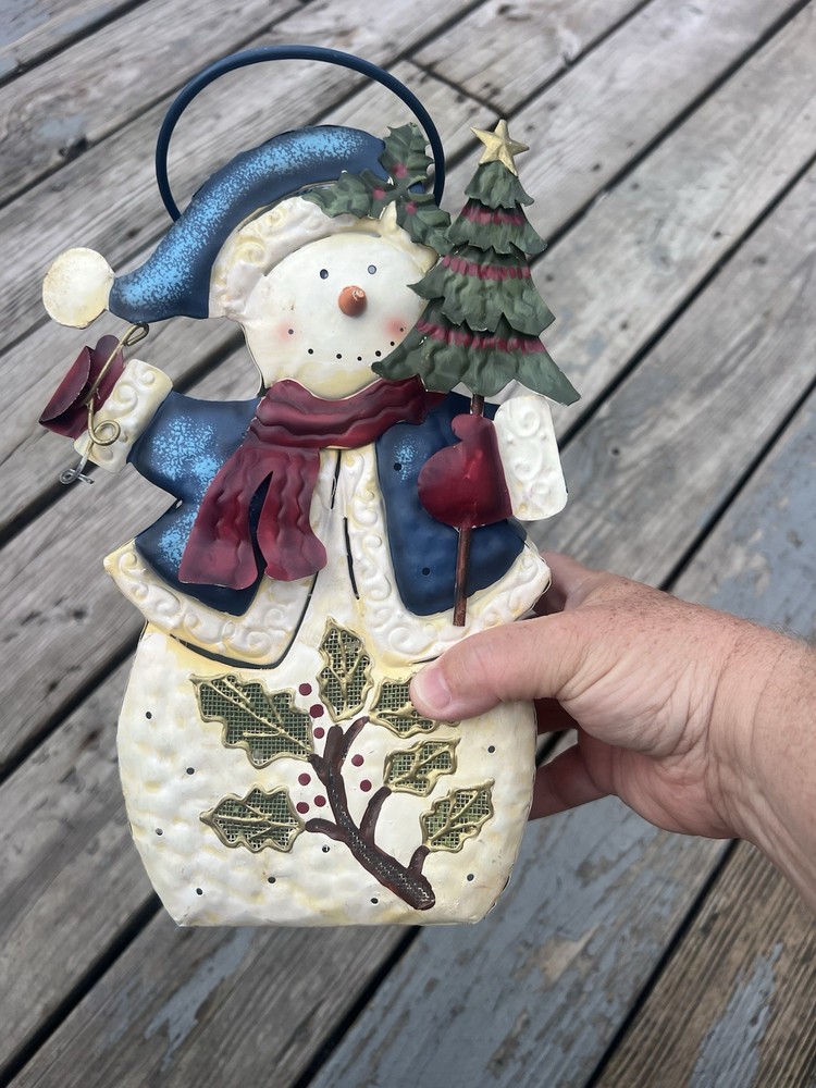 Home Interiors Metal Snowman Votive Lantern Christmas Candle Holder 10 Inch