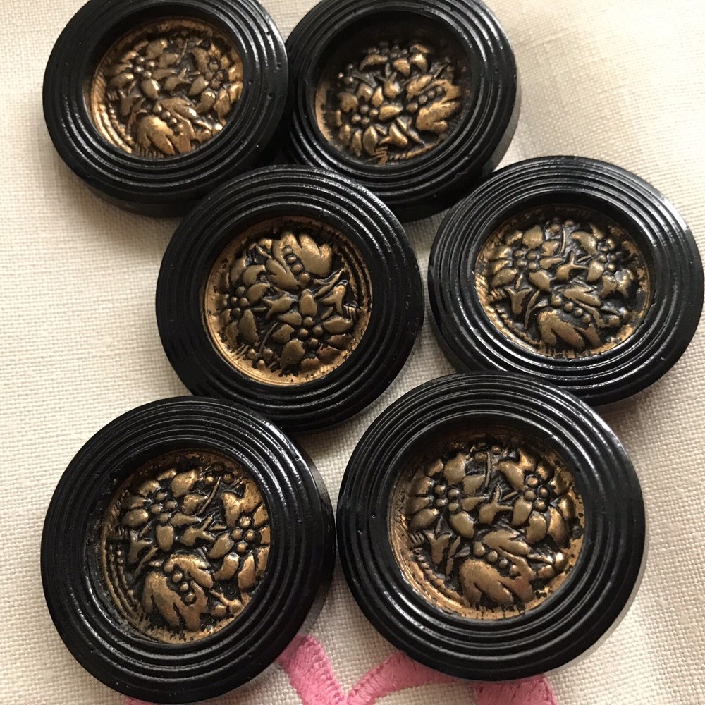Set 6 Simichrome Tested Carved Bakelite Buttons Art Deco Modernist