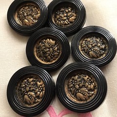 Set 6 Simichrome Tested Carved Bakelite Buttons Art Deco Modernist