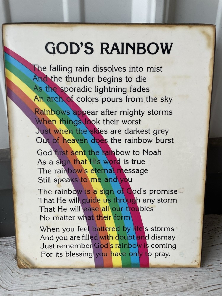 Vintage Gods Rainbow Plaque Art Bible Poem Wall Decor NL