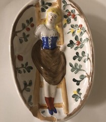 Vintage RISQUÉ LADY Behind Ceramic Dish Double Sided 6.25”x4”